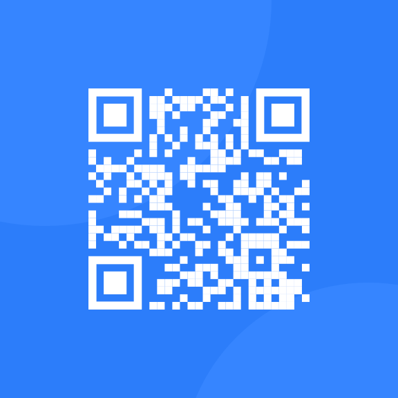 Image of the QR code you can scan in blue and white colors